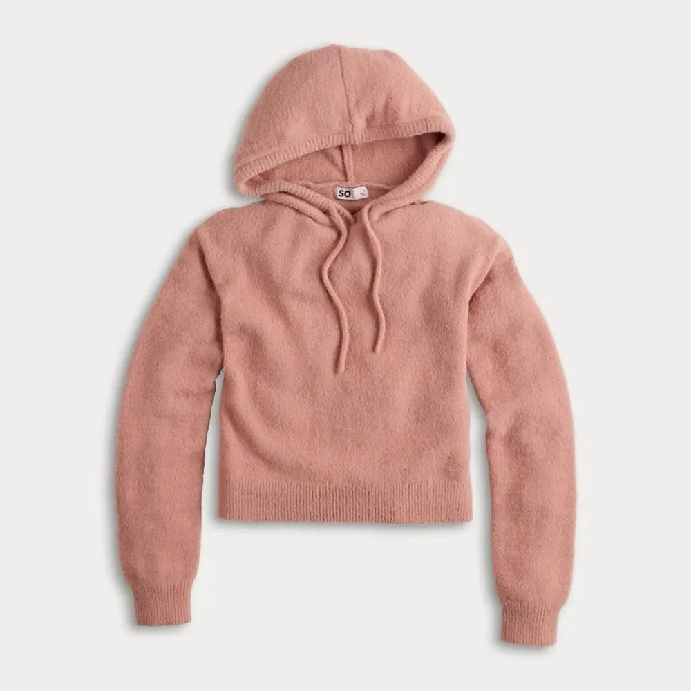 SO Juniors Hoodie XL Pink Eyelash Plush Yard Blush Crop Loungewear Womens NWT